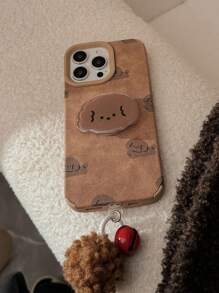 1 pièce Pendentif animal de dessin animé + cloche en texture  beige, boule pelucheuse rétro mignonne de chien, compatible avec les coques de téléphone des séries Apple 16/15/14/13/12/11, étanche, antichoc, anti-chute, résistant aux rayures - Kaki - Voir 6