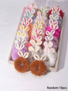 10 piezas Elásticos para el pelo en forma de orejas de conejo de peluche, color aleatorio - Multicolor - Ver 10