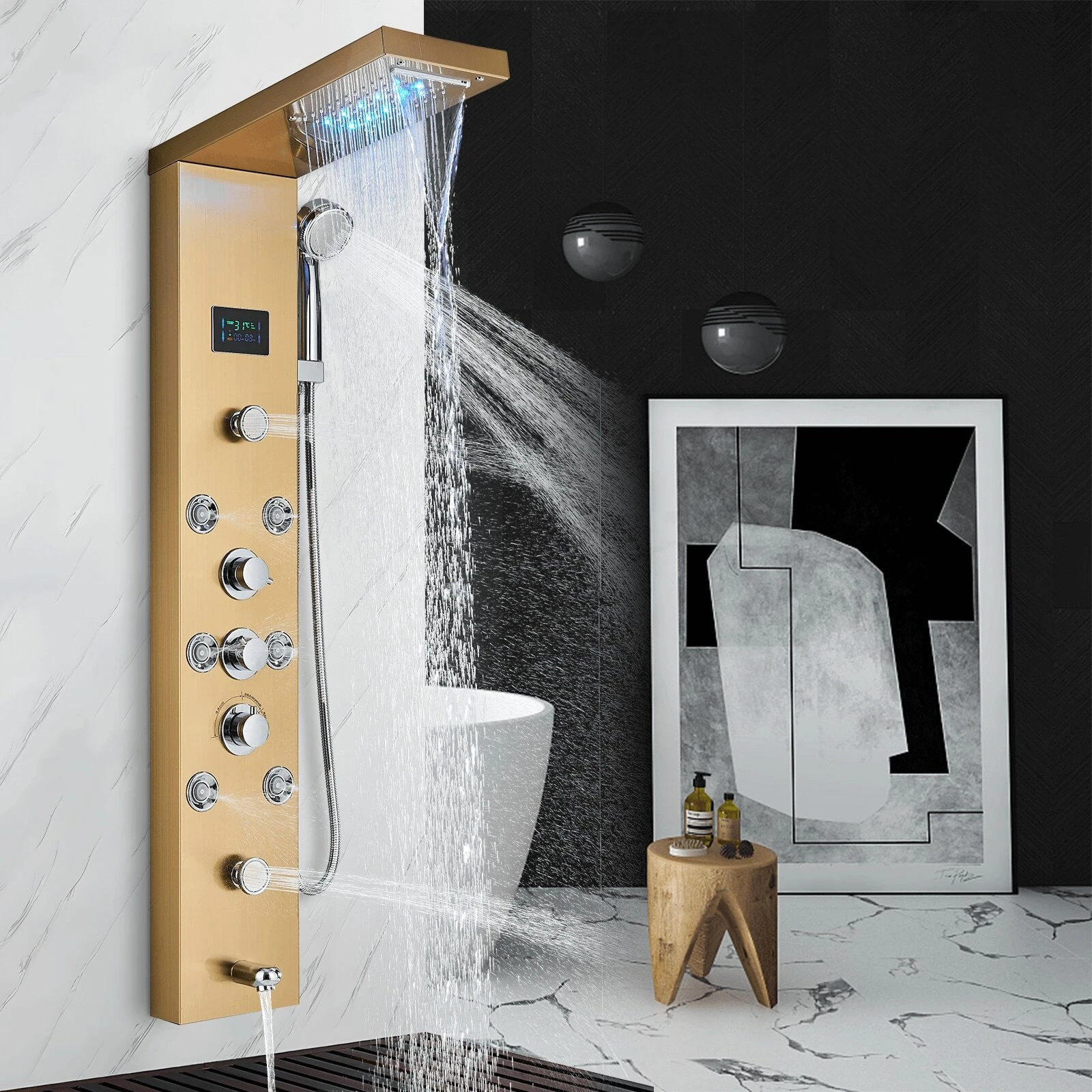 Bathroom Shower Panel Tower System LED Temperature Display Body Massage