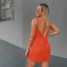 Women's Open Back Dress Loose Adjustable Strap Romantic Elegant Women's Fashion Bare Back - 橘色 - 查看 1