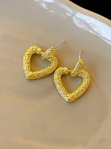 1 对不对称空心心形时尚小众设计精致时尚耳环 - 金黃色 - 查看 2