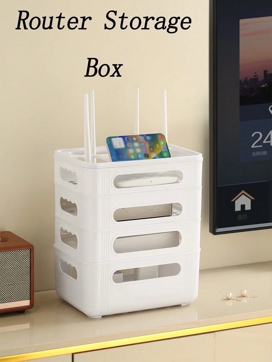 1pc WiFi Router Storage Box, The Ultimate Desktop Cable Organizer For Optical Modems And Set-Top Boxes, Perfect Storage Solution - Multicolor - View 1