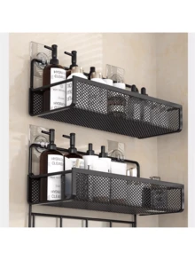 1 pieza Unidad de estantería de malla de alambre de hierro para baño, cesta de almacenamiento de cocina montada en la pared, estante sin taladrado para organización de baño y cocina - Multicolor - Ver 4