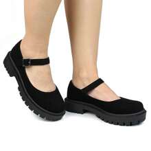 Women's Mary Jane Tractor Shoe With Adjustable Buckle Super Comfortable Nubuck Black - 黑色 - 查看 4