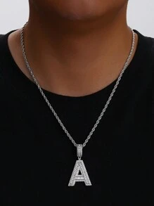 قلادة قلادة رجالية بالحرف 26 من النحاس المطعم بزركونيا مكعبة كبيرة موضة 1قطعة، للاحتفالات والحفلات المجوهرات