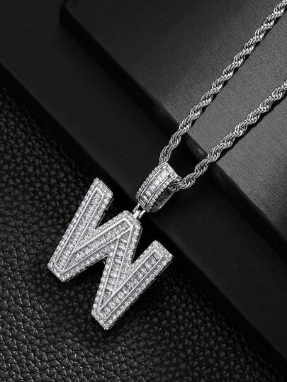 قلادة قلادة رجالية بالحرف 26 من النحاس المطعم بزركونيا مكعبة كبيرة موضة 1قطعة، للاحتفالات والحفلات المجوهرات