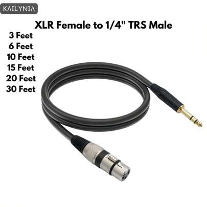 kailynia KAILYNIA Professional 1/4" TRS Male To XLR Female Balanced Audio Cable, Ideal For Mixer And Microphone Connections- Black, Universal Size, 3 Feet, 6 Feet, 10 Feet, 15 Feet, 20 Feet, 30 Feet 1 Pack
