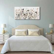 Abstract Floral Canvas Wall Art Grey Cream White Grass Flowers Canvas Pictures Modern Landscape Painting Botanic Artwork For Living Room Bedroom Kitchen Office Wall Decor