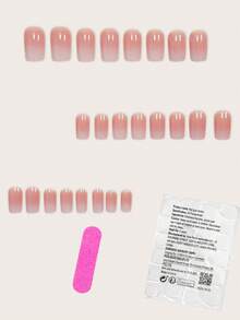 使用 24 件中号方形指甲极简主义白色渐变高级粉色假指甲立即提升您的外观 - 彩色 - 查看 2