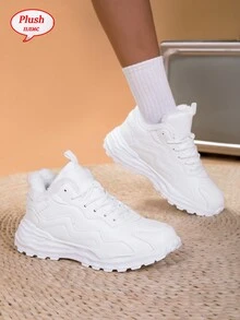 女士冬季休闲运动鞋，毛绒加厚百搭 - 白色 - 查看 11