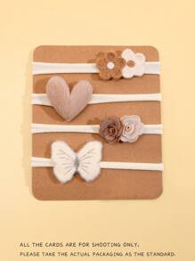 4pcs Autumn/Winter Earthy Tone Butterfly & Flower Decor Headband, Elegant For Infants & Girl, Suitable For Wedding Party Fashion, Lifelike Butterfly Elastic Headband, Baby Hair Accessories Love Valentine