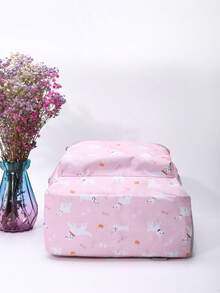 儿童全印花休闲帆布背包，动物图案书包，适合儿童和青少年、男孩和女孩的笔记本电脑，采用耐用的 600D 牛津布制成，可调节的加垫肩带，侧网袋，很棒的礼物 - 小狗淡粉紅色 - 查看 5