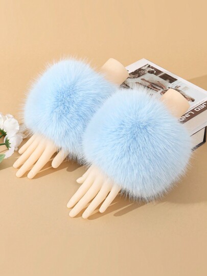 Autumn/Winter Fashion New Fluffy Soft Fluffy Outdoor Windproof Warm Women Arm Sleeves, Solid Color Cute Casual Polyester Arm Warmers For Sports, Leisure, Outings And Festivals