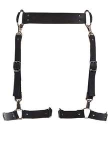 朋克皮革大腿束带黑色，皮革大腿绑带，狂野腰带腿吊袜带身体链首饰，适合女士和女孩 - 黑色 - 查看 5