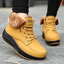 Hunky Platform Sneakers Warm Plush Lace Up Women Winter Shoes Ankle Boots Female Plus Velvet Swing Snow Boots - Blue - View 4