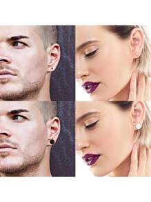 AVYRING 1 对圆点耳钉男士仿量表耳环防过敏耳环耳洞不锈钢耳环螺丝平背耳环圆形耳钉女士男士 - 彩色 - 查看 9