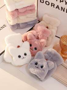1双可爱兔子半指翻盖手套，冬季毛绒保暖卡通防寒，适合学生写字、键盘打字和日常使用