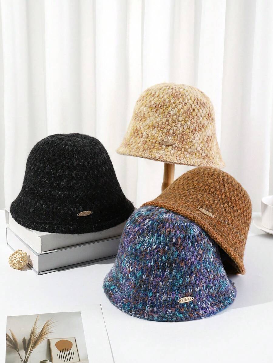 1pc New Autumn/Winter Women Knitted Bucket Hat, Ear Warmer Design, Casual Versatile Bucket Hat