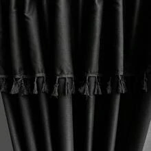 Pannello di tenda in nylon trasparente di alta qualità, 1 pezzo, 140*250cm, resistente alle pieghe, confortevole e morbido, blocca i raggi UV, con decorazione a nappine, design con cordoncino, stile scandinavo moderno, buon effetto oscurante, adatto per soggiorno, camera da letto, sala da pranzo, studio e vari stili di arredamento interno. - Nero 25B - Visualizzare 6