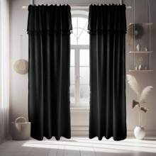 Pannello di tenda in nylon trasparente di alta qualità, 1 pezzo, 140*250cm, resistente alle pieghe, confortevole e morbido, blocca i raggi UV, con decorazione a nappine, design con cordoncino, stile scandinavo moderno, buon effetto oscurante, adatto per soggiorno, camera da letto, sala da pranzo, studio e vari stili di arredamento interno. - Nero 25B - Visualizzare 2