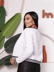Jaqueta casaquinho feminino bomber elegante com ziper manga longa moda outono e inverno - Branco - Visão 2