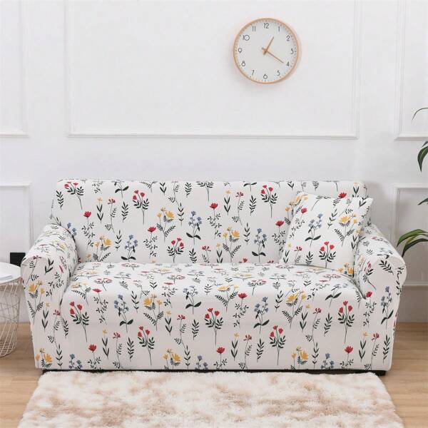 1 pieza Funda elástica de seda de leche con estampado + 1 funda de almohada (sin relleno de almohada) con diseño floral, de moda, minimalista, suave, transpirable, funda protectora para sala de estar, dormitorio, estudio