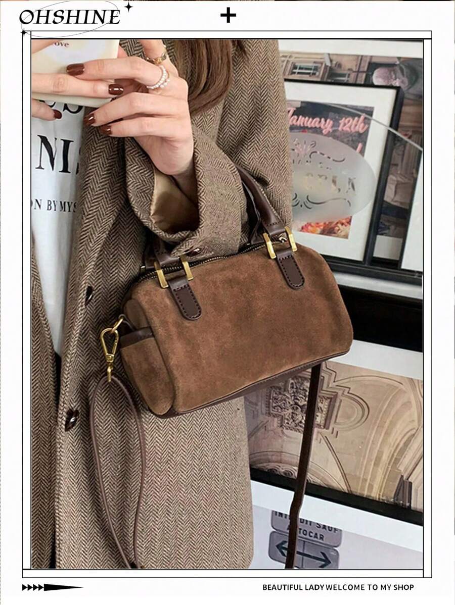 1 pieza Bolso de mano de mujer, Bolso tipo tote de moda, Nueva bolsa tipo almohada mini de otoño/invierno, Bolso mini versátil y retro, Bolso de terciopelo