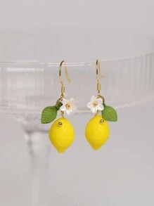 2 piezas Pendientes originales de gota con limón lindo y flor de resina para uso diario de la mujer, regalos para San Valentín, mamá, madre, Día de la Madre