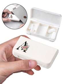 Mini Pill Box With Three Compartments, Portable Pill Organizer, Pink Floral Pattern-Black Letters A-Z,Compact And Convenient, Suitable For Travel Medicine Box, Cute Weekly Travel Pill Case Organizer, Independent Compartment Case,Supplement Case For Pocket Or Purse -3 Grids Travel Medication Carry Case - Daily Vitamin Organizer Box, Medicine Container