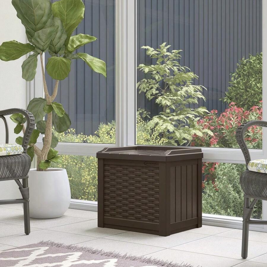 Outdoor Resin Wicker Deck Storage Box With Seat, Coffee SHEIN USA