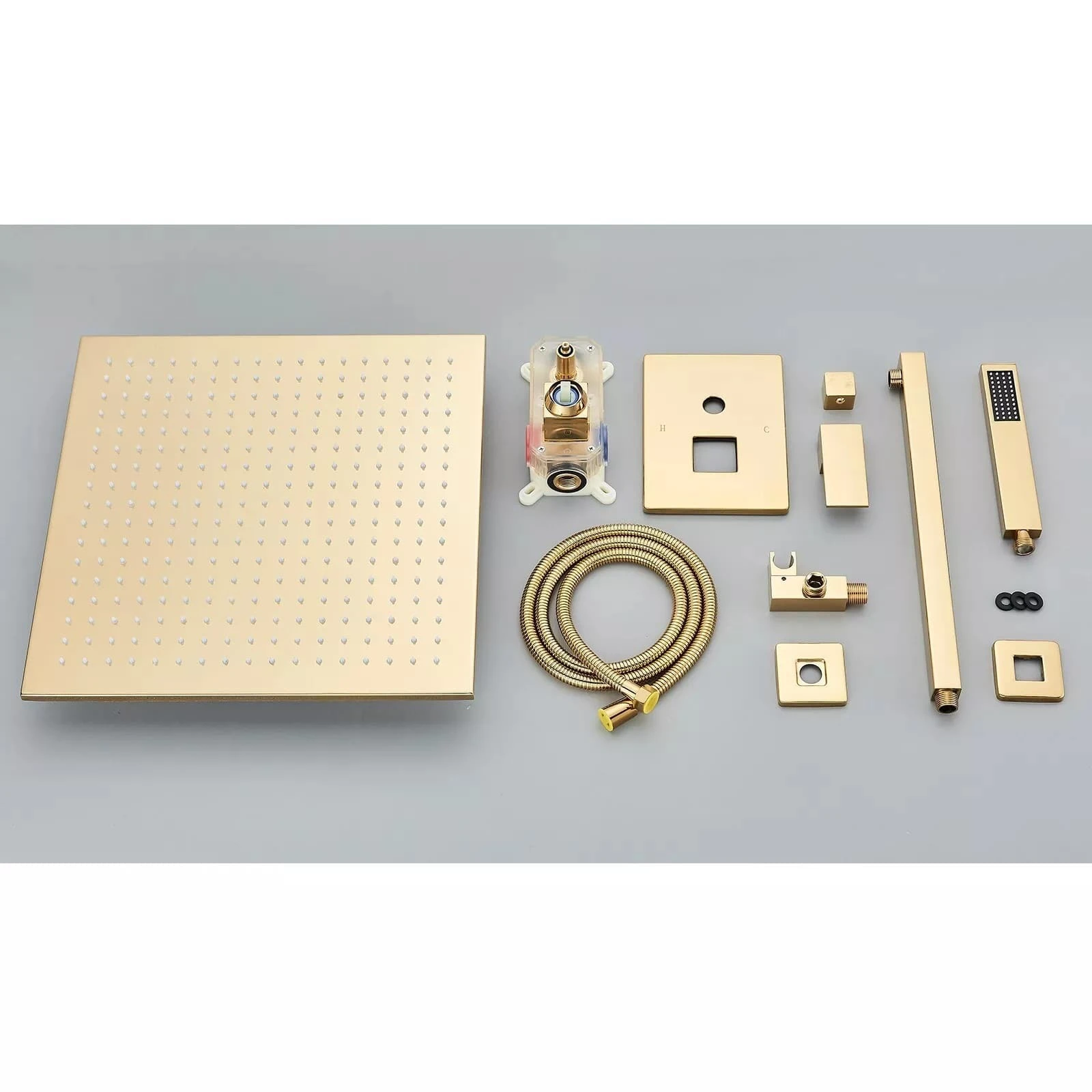 Gold Luxury Shower System Bathroom 12in Rain Shower Faucet Set With