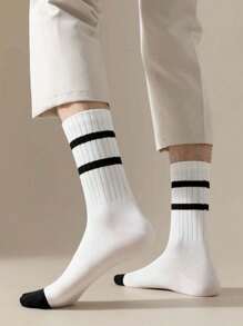 10/5 Pairs Youth Striped Color Block Long Crew Socks, Breathable Sports Tall Socks, Spring & Autumn Korean Style - Multicolor - View 4