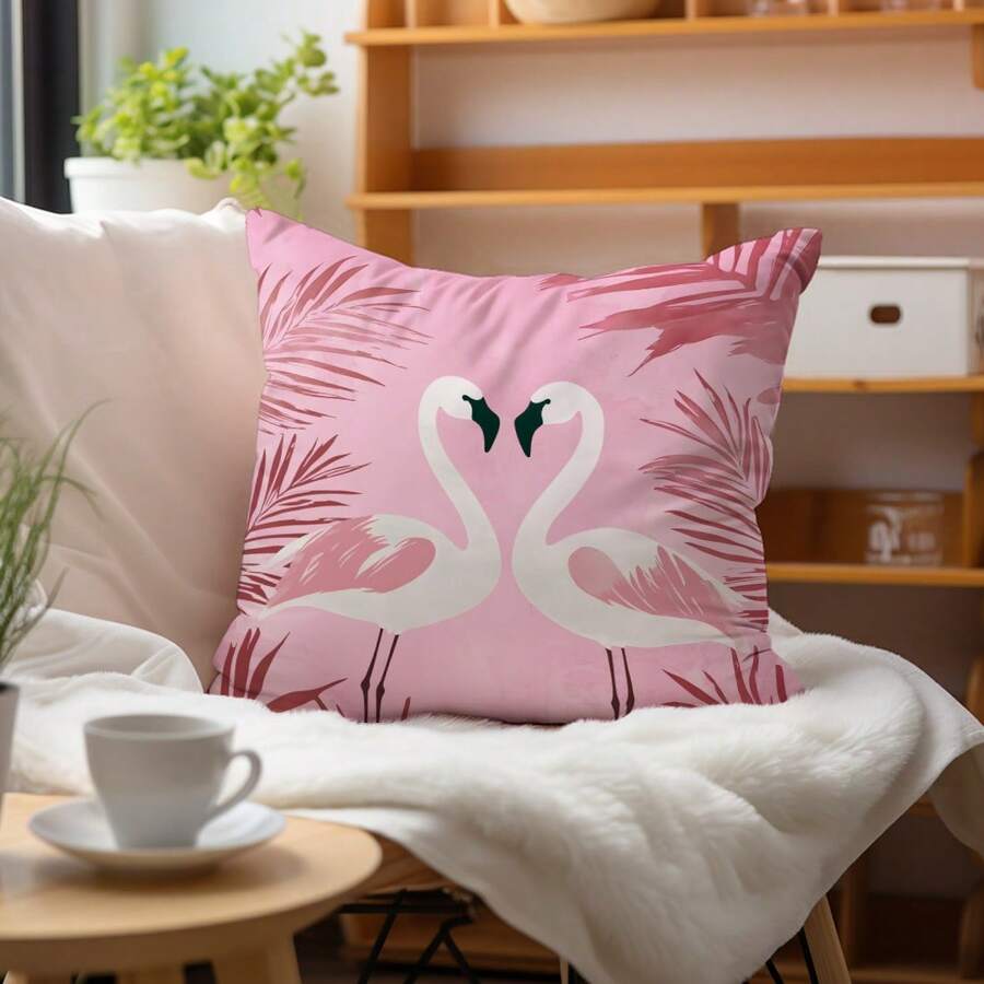 1 个 17.7*17.7 英寸（45*45 厘米）粉色火烈鸟印花抱枕套（单面印花），适用于家庭、沙发、床上装饰、育儿室、汽车等。 - 粉紅色火烈鳥 - 查看 1