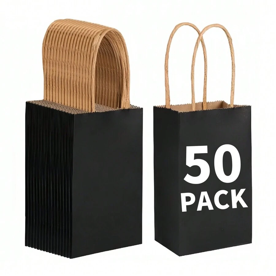 50 chiếc túi giấy Kraft đen, túi quà tặng, túi mua sắm, túi đựng đồ ăn, túi mang đi, thích hợp cho sinh nhật, đám cưới, quà tặng tiệc tùng, bao bì đồ nướng & đồ ăn nhẹ, có thể tự vẽ tay, thích hợp cho tiệc tùng, ngày lễ, họp mặt gia đình - giấy kraft đen - Xem 1