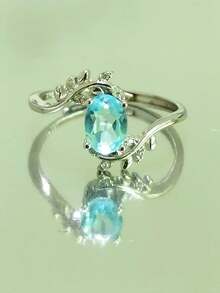 1 件 925 银紫水晶或天然托帕石叶形开口戒指，精美的礼物之选，适合女性日常和派对佩戴 - 藍色 - 查看 1