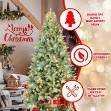 8 FT Prelit Artificial Skinny Christmas Tree,Blue Spruce Slim Pencil Xmas Tree With 1987 PE&PVC Mixed Branch Tips,500 UL Listed Clear Lights,Hinged Pine Tree With Metal Stand For Home Office Décor - US A Type Plug(110-127V) - View 6