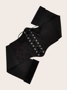 Đầm thời trang mới phong cách Âu Mỹ cho nữ thắt lưng bản rộng họa tiết da báo cạp chun trang trí - màu đen - Xem 3