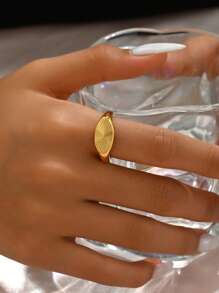 1 pieza Anillo de banda única vintage de acero inoxidable chapado en oro, joya de alta calidad elegante y encantadora como regalo para mujeres, adecuado para uso diario y de fiesta