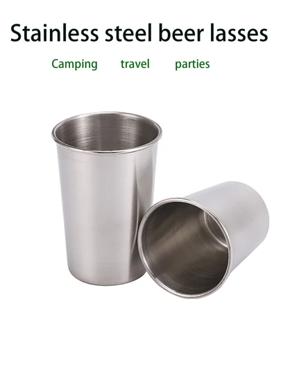 1 pieza Jarra de cerveza de acero inoxidable, taza de agua portátil para camping y viajes, taza con borde enrollado, taza de cerveza portátil para exteriores, taza de pinta de acero inoxidable, saludable e irrompible, apilable, a prueba de roturas, taza con fondo plano, taza de bebida de metal duradera, adecuada para bar, hogar, restaurante