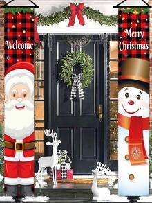 1 套聚酯纤维圣诞对联、门帘横幅户外庭院前廊标志圣诞装饰横幅家居 2024 年挂饰圣诞新年快乐 2025 年礼物 - 彩色 - 查看 3