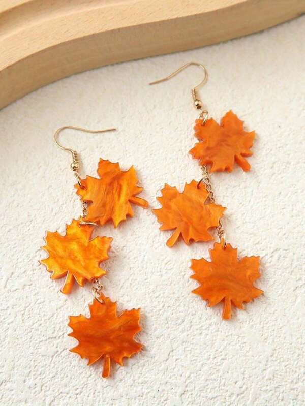 1 Pair Acrylic Maple Leaf Earrings, Creative Vintage Leaf Stud Earrings For Women, Thanksgiving Gift