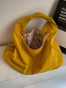 Túi đeo vai vải canvas thông thường, màu trơn tối giản, túi tote dung tích lớn để đi làm và mua sắm, phong cách Hàn Quốc mới - Màu vàng - Xem 9