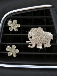 3 件装汽车出风口装饰带钻石花朵大象汽车空调装饰 - 均碼 - 查看 2