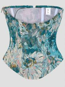 Women Vintage Floral Waist Trainer, Cincher Corset Bustier Top With Back Tie, Suitable For New Year Party, Valentine's Day, Holiday Outfits