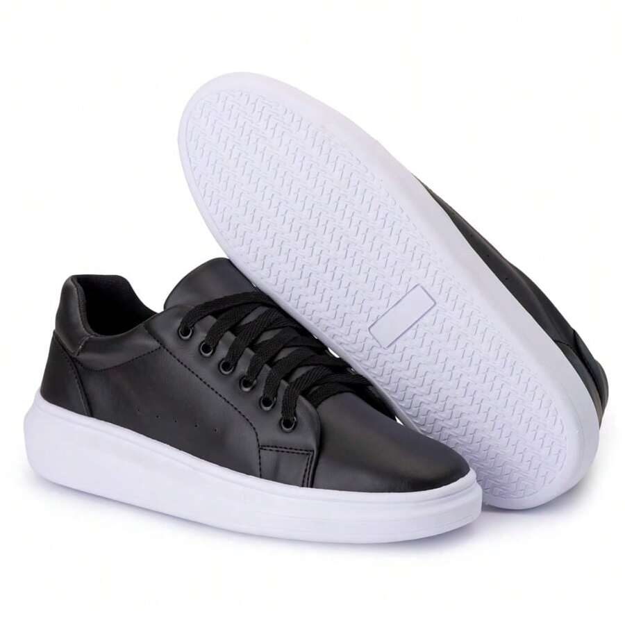 Men's White Casual Sneakers High Sole Comfort Stylish White Or Black Versatile Fashion Sneakers - màu đen - Xem 1