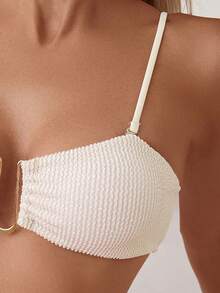 Beige Wavy U-Neck Sexy Bikini Set Top & Bottom , Summer Beach Vacation