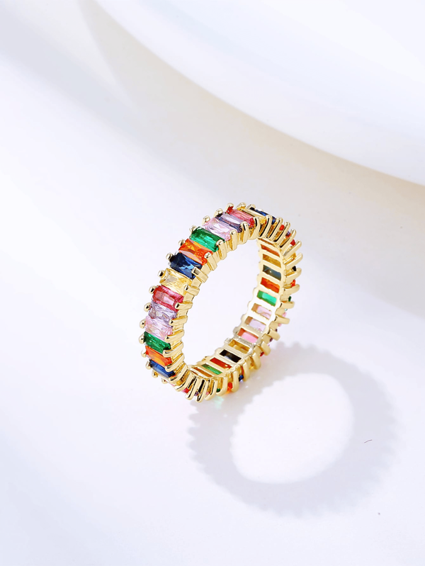 1pc 16k Gold/Silver Plated Mixed Color Cubic Zirconia Rectangular Ring