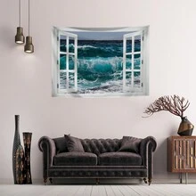 1 tấm thảm treo tường bằng vải polyester hình cửa sổ, dùng cho phòng khách, phòng ngủ, trang trí tường văn phòng, trang trí nhà cửa & tiệc tùng, rèm cửa hình chữ nhật trang trí tường bếp có rèm, đi kèm 3 đinh treo tường và 2 kẹp, trang trí nhà cửa, trang trí phòng, cờ cho phòng, thảm treo tường - Nhiều màu - Xem 5