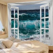 1 tấm thảm treo tường bằng vải polyester hình cửa sổ, dùng cho phòng khách, phòng ngủ, trang trí tường văn phòng, trang trí nhà cửa & tiệc tùng, rèm cửa hình chữ nhật trang trí tường bếp có rèm, đi kèm 3 đinh treo tường và 2 kẹp, trang trí nhà cửa, trang trí phòng, cờ cho phòng, thảm treo tường - Nhiều màu - Xem 4