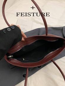 1 件 PU 纯色大容量女士单肩包，简约 Ancora 红色手提包，适合女孩、女士、大学生、职场新手和办公室工作人员，非常适合工作、商务、通勤和上学 - 酒紅色 - 查看 3